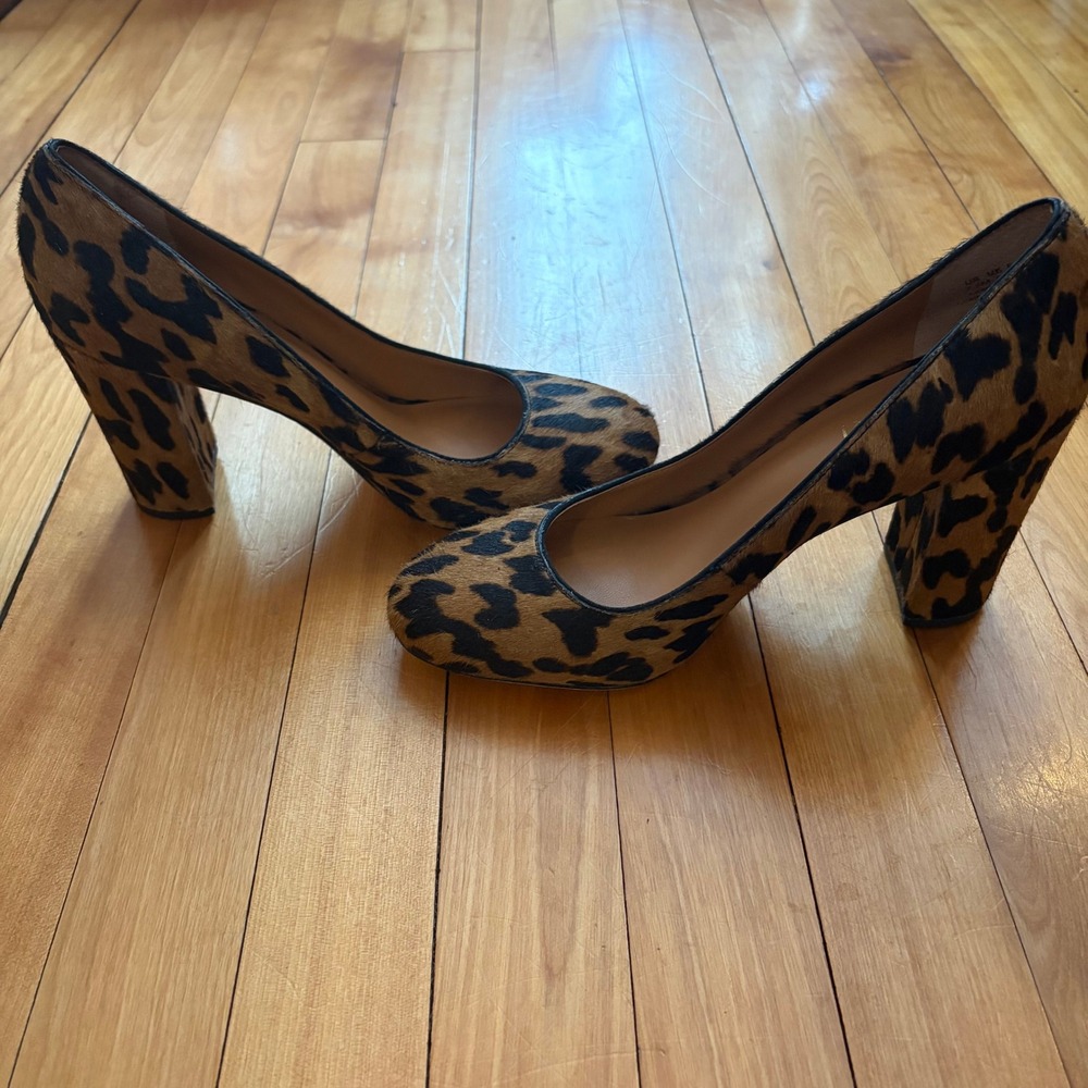 J.McLaughlin Mila Leopard Print Calf Hair Block Heel Pumps Brown Womens 7.5M - Picture 2 of 7